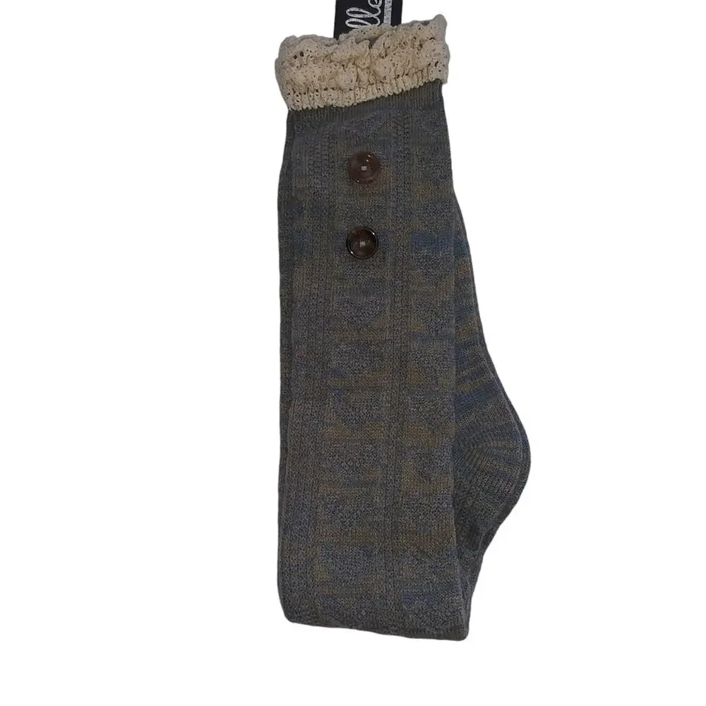 Noelle Blue Knit Boot Socks Knee High Size OS